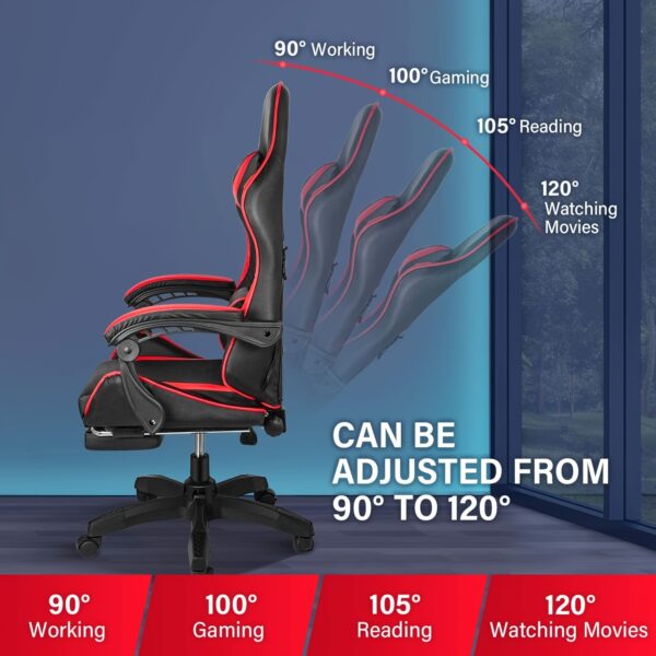 Gogoya High-Back Gaming Chair with Footrest, Headrest & Lumbar Support - Adjustable, Padded Office Computer Chair in Black with Red Accents, Metal Frame for Ergonomic Comfort, Gaming Chair for Adults - Image 4