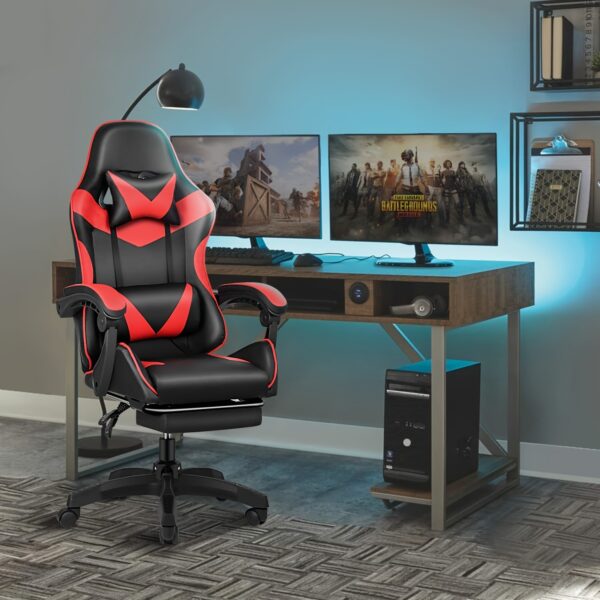 Gogoya High-Back Gaming Chair with Footrest, Headrest & Lumbar Support - Adjustable, Padded Office Computer Chair in Black with Red Accents, Metal Frame for Ergonomic Comfort, Gaming Chair for Adults - Image 3