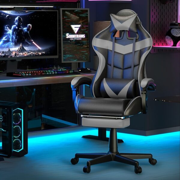 Gogoya High-Back Gaming Chair with Footrest, Headrest & Lumbar Support - Adjustable, Padded Office Computer Chair in Black with Red Accents, Metal Frame for Ergonomic Comfort, Gaming Chair for Adults