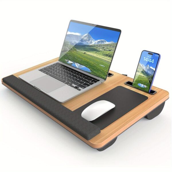 Laptop Desk, Portable Large Lap Desks for Adults for Bed, Up to Lap Pillow with Wrist Rest, Mouse Pad, Tablet Phone Slot, Portable Handle, Lap Desk for Laptop with Cushion﻿, Desk & Drawer Organizer for Home Storage - Image 6