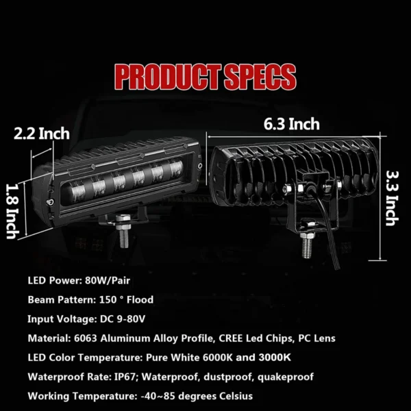 1pc 6inch 12V 24V LED Light Bar Off Road Spotlight White Yellow LED Driving Fog Light for Cars Truck 4x4 Boat Lada Atv Work Lamp - Image 5