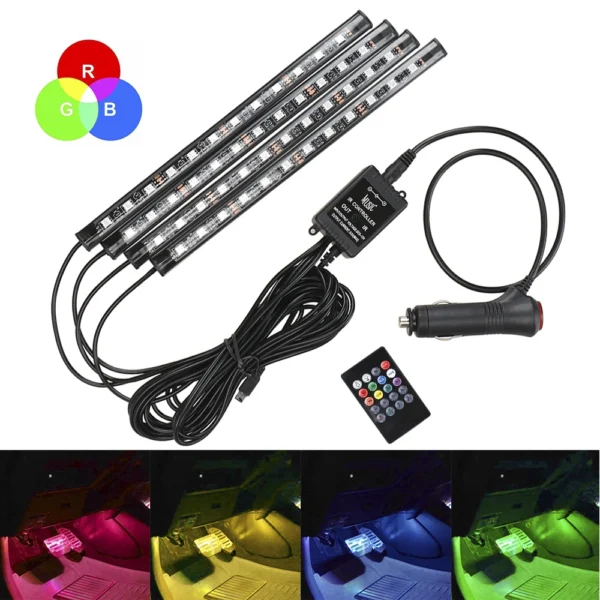 12V DIY Car Interior Ambient Mood Lights LED Strips RGB Lamps 24-48 Beads Door Foot Decorative Automotive Accessories Cartronics