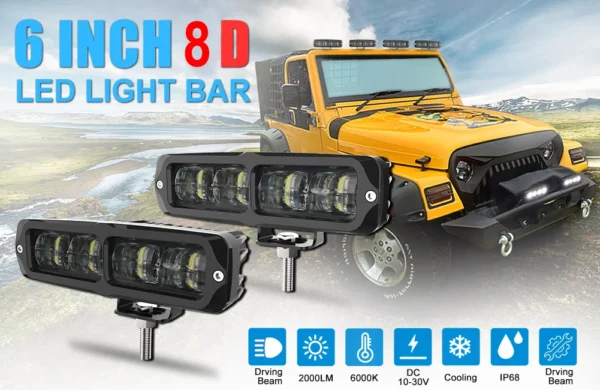 1pc 6inch 12V 24V LED Light Bar Off Road Spotlight White Yellow LED Driving Fog Light for Cars Truck 4x4 Boat Lada Atv Work Lamp - Image 9