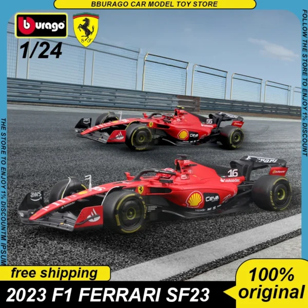 Bburago 1:24 2023 F1 Ferrari SF 23 Reacing F1 Car Diecast Model Edition Alloy Luxury Vehicle Toys Car Collection Ornaments Gift